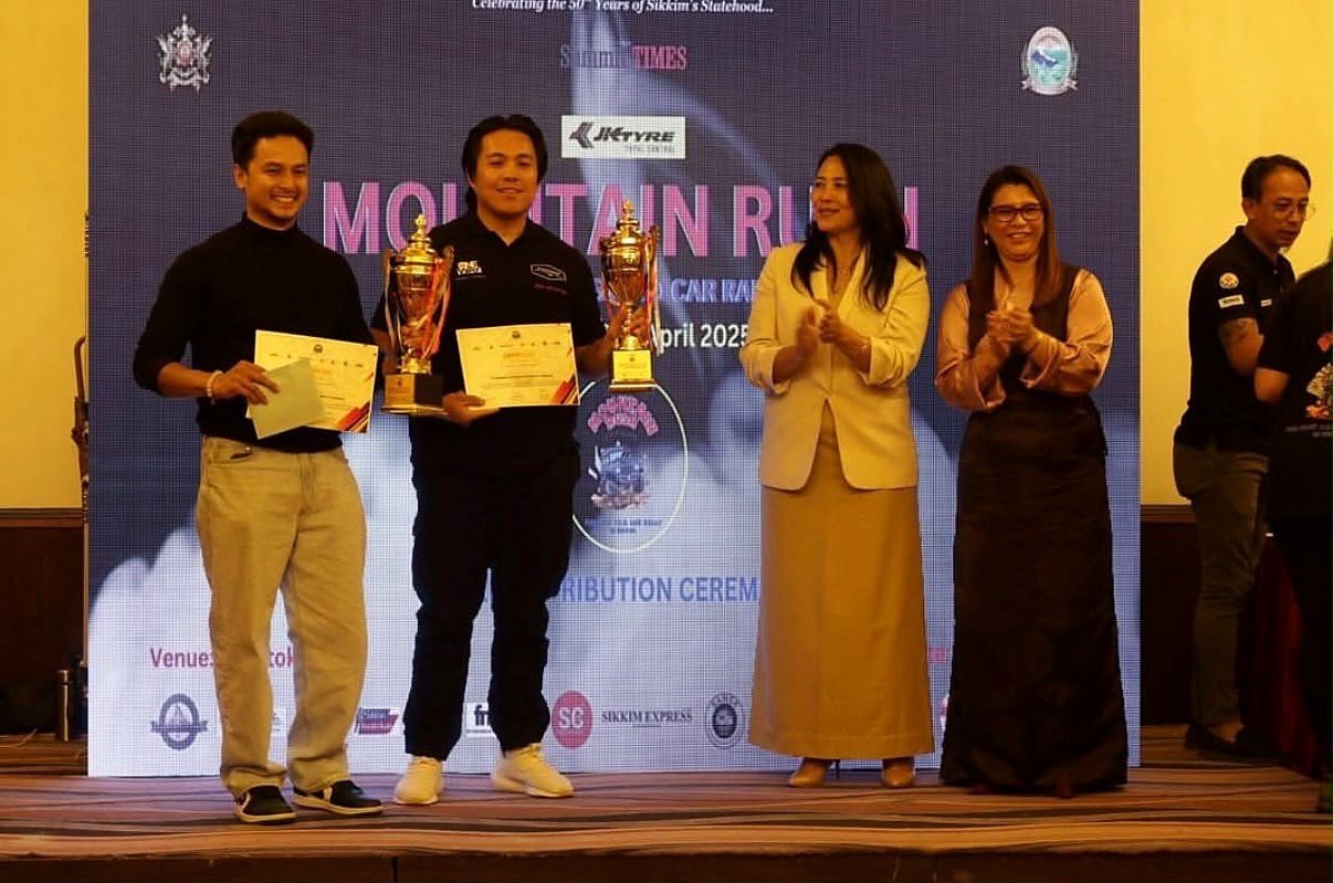 Leon Lhendup Wangdi at the JK Tyre Mountain Rush Rally podium ceremony